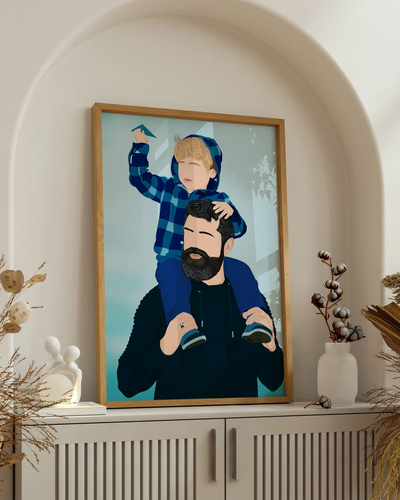 Custom portrait of father and child – hand-drawn artwork for Father’s Day in Australia