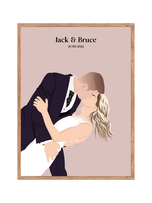 Custom hand-drawn bridal illustration from photo in Australia – personalized bride portrait, wedding gift