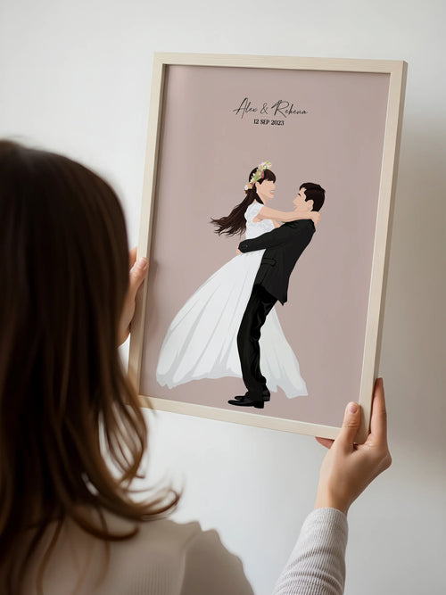 Hand-drawn bride portrait – unique personalized wedding illustration in Australia