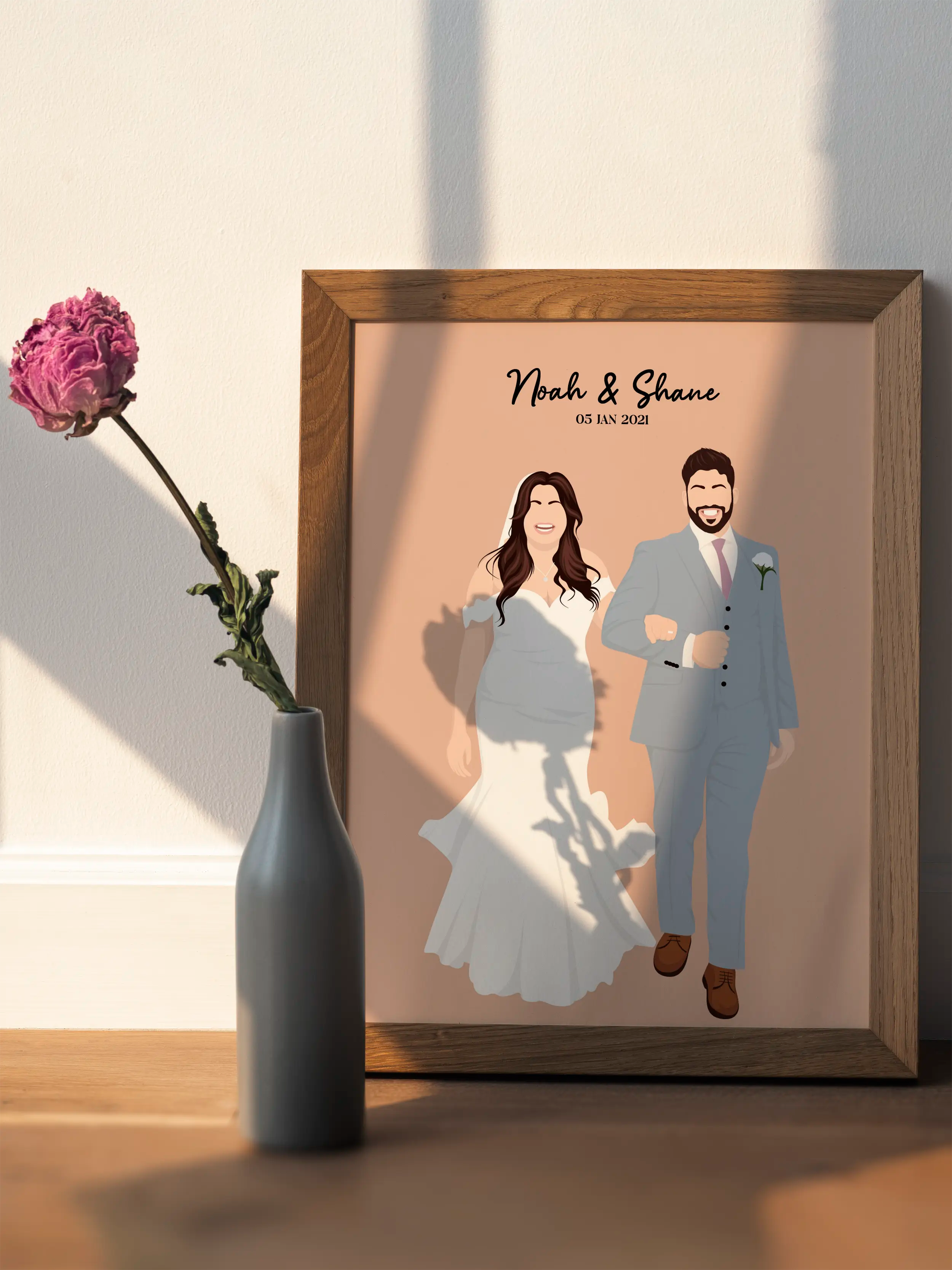 Custom bridal illustration – framed hand-drawn artwork for brides in Australia