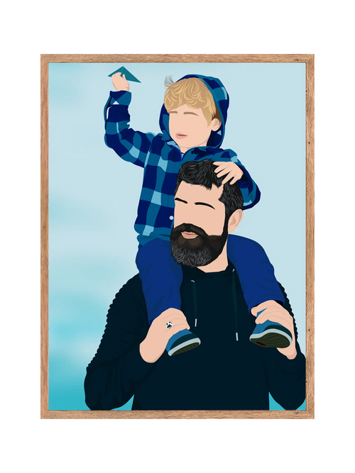 Custom hand-drawn father and son portrait in Australia – personalized Father’s Day gift illustration