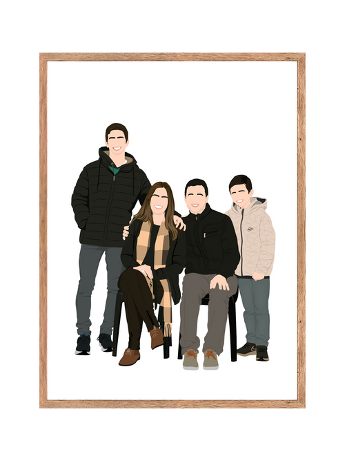 Custom hand-drawn personalized portrait from photo in Australia – unique illustration, gift or keepsake